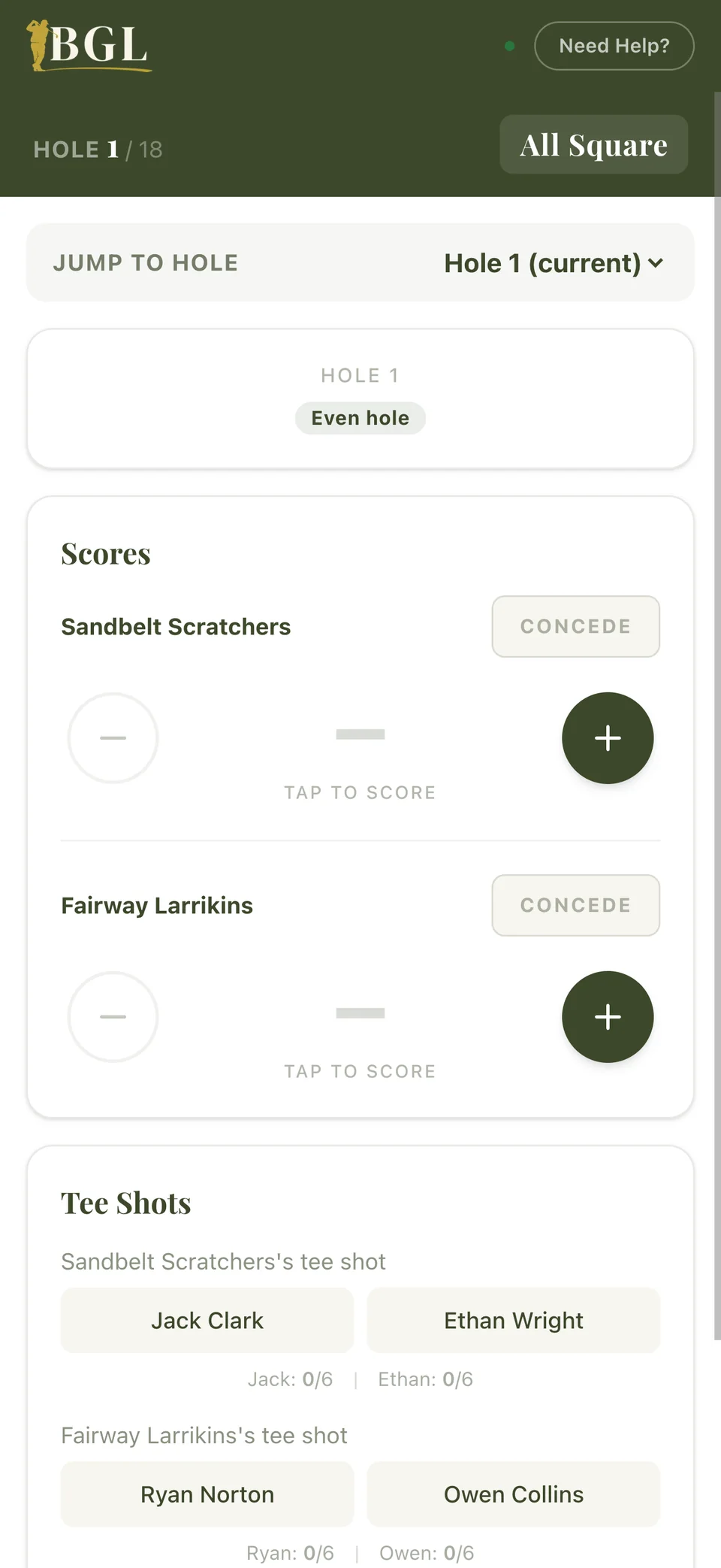 Live hole-by-hole scoring