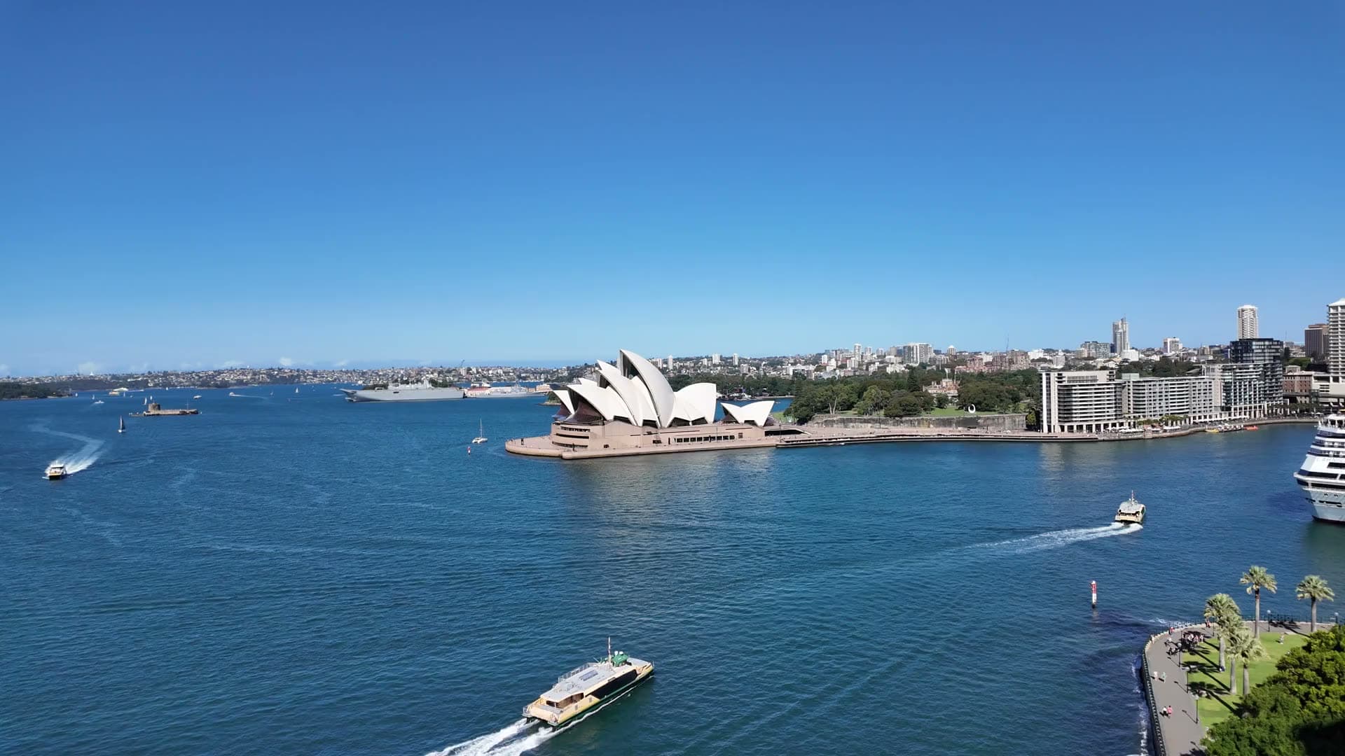 Sydney Harbour and the Opera House from the air
